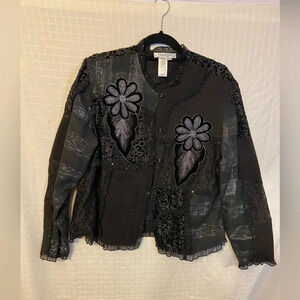 COLDWATER CREEK BLACK Lace Bead Detail BLAZER JACKET WOMAN'S  SIZE L LARGE 14-16